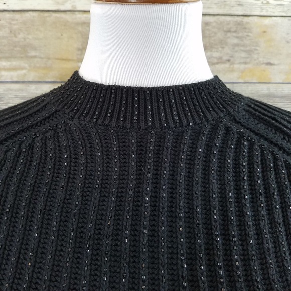 NWT Zara Black Knit Shimmer Bead Cropped Sweater - Picture 7 of 7